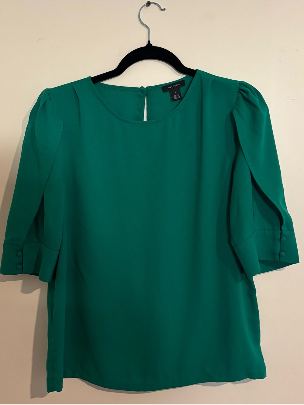 Halogen Emerald Green Puff-Sleeve Blouse Office Siren Size S